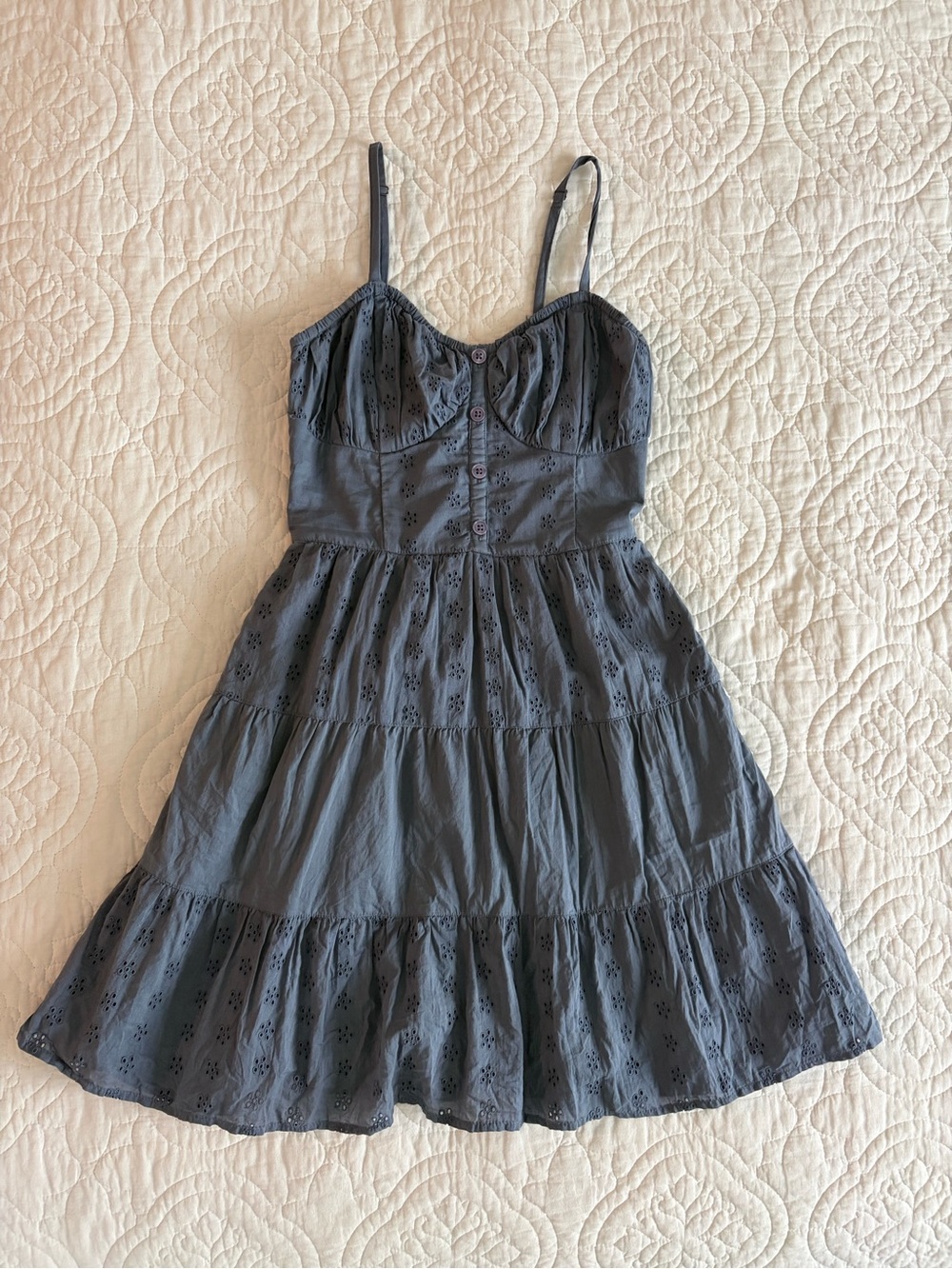 Hollister Eyelet Tiered Spaghetti-Strap Dress - Slate Blue
